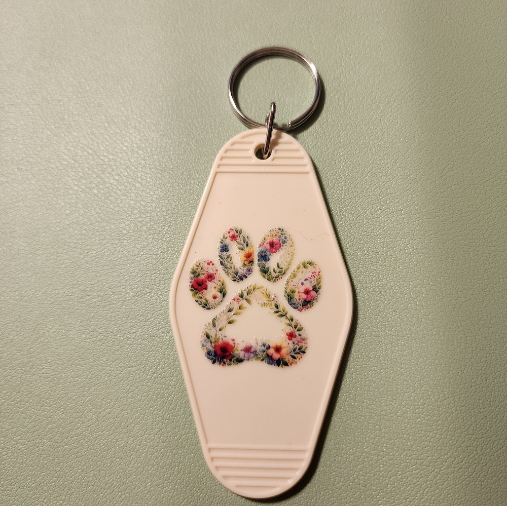 Floral Paw Print Keychain